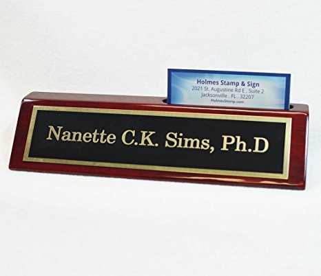 Personalized Business Desk Name Plate with Card Holder - Includes Engraving