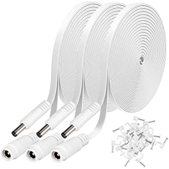 3 Pack DC Power Extension Cable 25ft 2.1mm x 5.5mm Compatible with 12V DC Adapter Cord for CCTV IP Camera, LED, Car, White