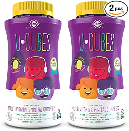 Solgar U-Cubes Children's Multi-Vitamin & Minerals, 120 Gummies - Pack of 2 - 3 Great-Tasting Flavors, Grape, Orange & Cherry - Ages 2 & Up - Non-GMO, Gluten Free, Dairy Free - 120 Total Servings