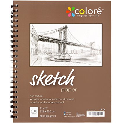 Colore Sketch Pad - Durable Sketching Paper And Notebook Material - Great For Drawing With Colored Pencils - 9x12 Spiral Sketchbook - Perfect Art Book & Craft Supplies Set For Teens & Artists - 2 Pack
