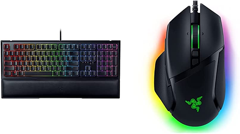 Razer Ornata V2 Gaming Keyboard: Hybrid Mechanical Key Switches - Customizable Chroma RGB Lighting - Individually Backlit Keys & Basilisk V3 Customizable Ergonomic Gaming Mouse - Classic Black