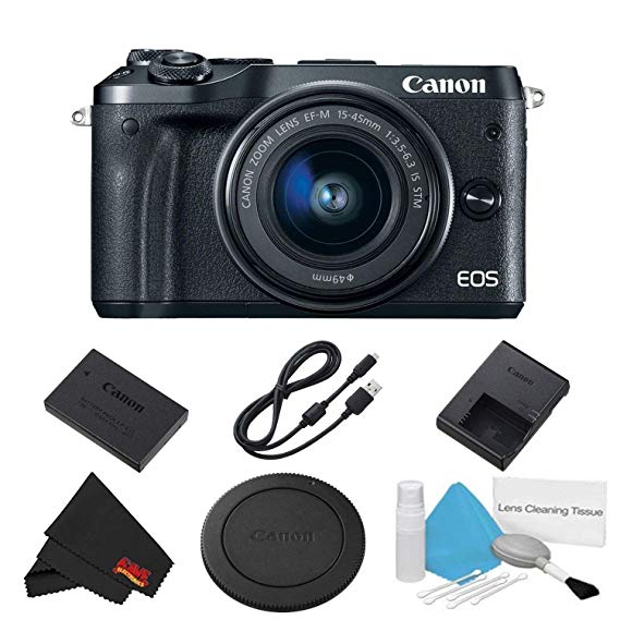 Canon EOS M6 Mirrorless Digital Camera with 15-45mm Lens (Black) Basic Bundle - International Model