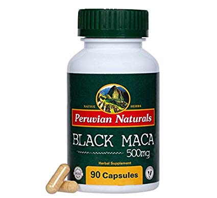 Organic Black Maca 500mg - 90 Capsules - Peruvian Naturals | Certified-Organic Black Maca Root Powder from Peru for Libido and Stamina