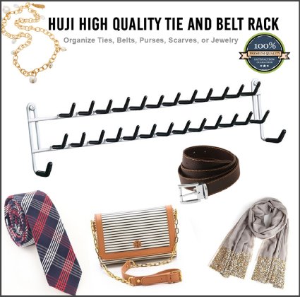 Huji High Quality Wall Mount Tie and Belt Rack Organizer White 1