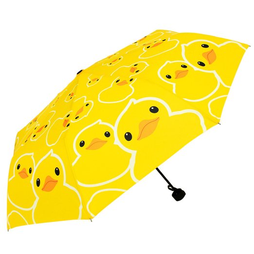 Kung Fu Smith Yellow Cute Duck Print Compact Stick Rain Umbrella