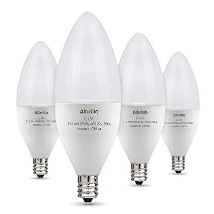 Albrillo E12 Bulb, LED Candelabra Light Bulbs 60 Watt Equivalent, Soft White 3000K LED Chandelier Bulbs, Decorate Candle Base E12 Non-Dimmable, 4 Pack