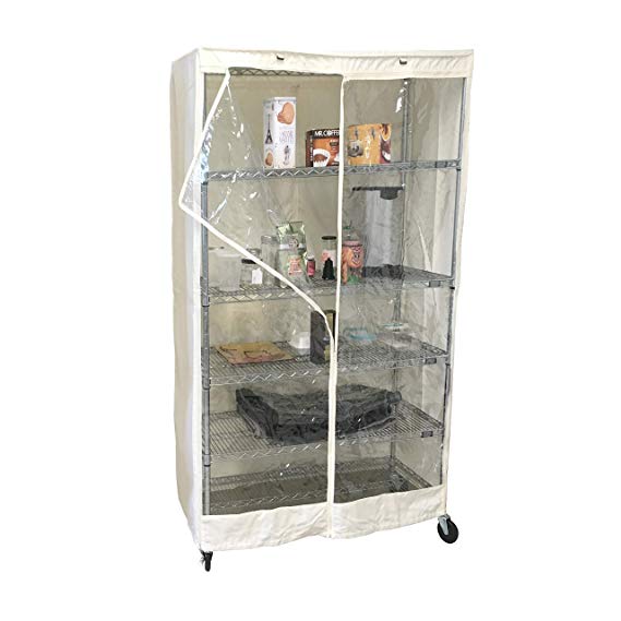 Storage Shelving unit cover, fits racks 36"Wx18"Dx72"H one side see through PVC, Off-White color, Cover Only