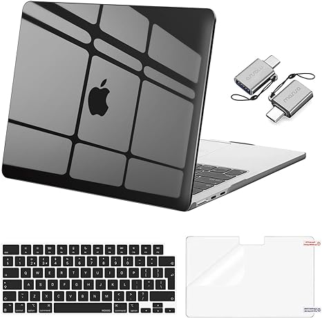 MOSISO Compatible with MacBook Air 13.6 inch Case 2023 2022 M2 A2681 Chip with Liquid Retina Display Touch ID, Plastic Hard Shell&Keyboard Cover&Screen Protector&Type C Adapter 2 Pack, Smoke Black