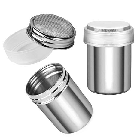 Accmor Stainless Steel Powder Shakers, Powder Shaker with Lid,Chocolate Shaker, Sifter For Sugar Pepper Powder Cocoa Flour, 2 Pcs
