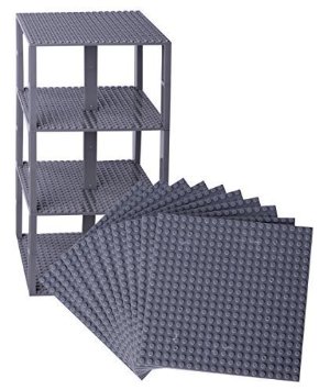 Premium Gray Stackable Base Plates - 10 Pack 6 x 6 Baseplate Bundle with 80 Gray Bonus Building Bricks LEGO Compatible - Tower Construction
