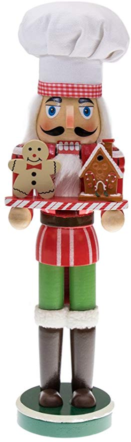 Clever Creations Christmas Chef Nutcracker Holding Gingerbread Man and House | Perfect for Any Collection | Festive Christmas Decor | Perfect for Shelves and Tables | 100% Wood | 15" Tall