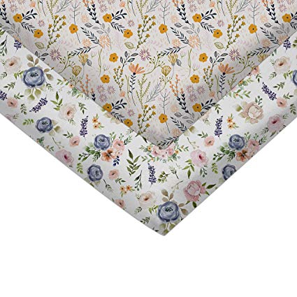 Pack n Play Fitted Pack n Play Playard Sheet Set-2 Pack Portable Mini Crib Sheets,Playard Mattress Cover,Super Soft Material, Meadow Flowers