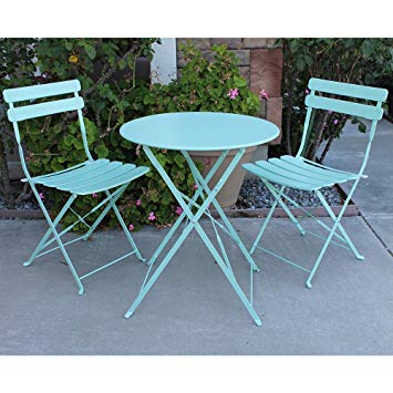 OC Orange-Casual Premium Steel Patio Bistro Set, Folding Outdoor Furniture Sets, 3 Piece Set of Foldable Chairs and Table, Turquoise