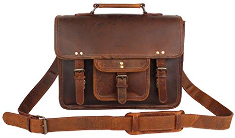 15 Inch Leather Vintage Rustic Crossbody Messenger Satchel Bag Gift Men Women ~ Business Work Briefcase Carry Laptop Computer Book Handmade Rugged & Distressed (Walnut Brown)