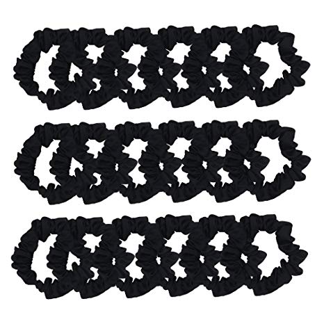 SUSULU Set of 24Pcs Scrunchies for Hair Satin Elastic Hair Ties Ponytail Holder Satin Fabric Hair Ties (Black)