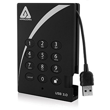 Apricorn Aegis Padlock 500 GB USB 3.0 256-bit AES XTS Hardware Encrypted Portable External Hard Drive (A25-3PL256-500)