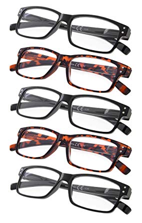 Reading Glasses 5-Pack Spring Hinges Readers for Women and Men