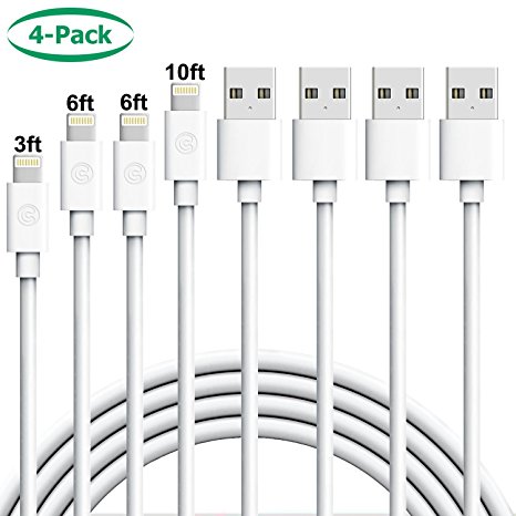 Sundix iPhone Charger Cable 4Pack 3FT 6FT 6FT 10FT Lightning Cable 8Pin to USB Charging Cord Compatible with iPhone X 8 8 Plus 7 7 Plus 6 6 Plus 6S 6S Plus SE 5S 5 5C iPad iPod and More (White)