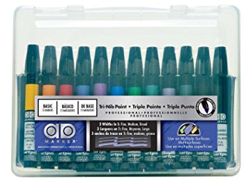 Chartpak AD Markers, Tri-Nib, 12 Assorted Basic Colors in Plastic Carrying Case, 1 Each (AD12SET)