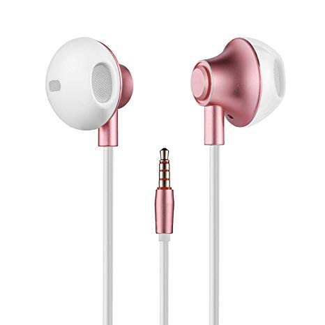 in-Ear Earbuds Headphones, Parmeic Wired Earphones Stereo Bass Noise Cancelling Ear Buds Headsets with Microphone for All 3.5mm Jack Phones and Tablets (Rose Gold)