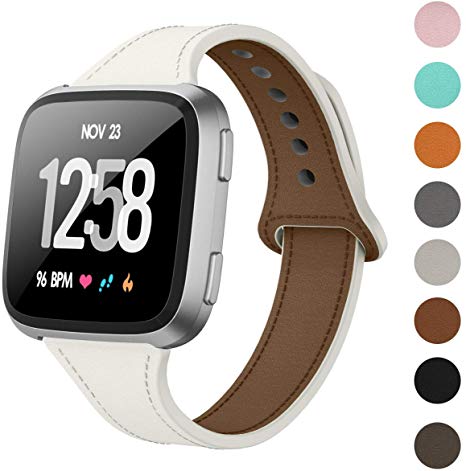 DAIKA Leather Bands Compatible with Fitbit Versa 2 / Versa/Versa Lite for Women Men Slim Soft Replacement Strap for Fitbit Versa Smart Watch