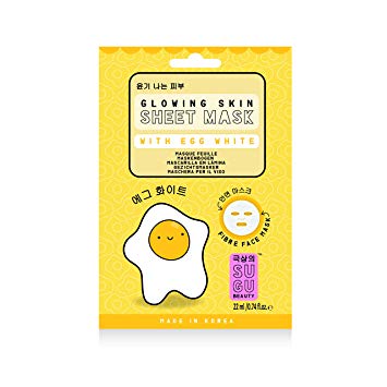SUGU Korean Glowing Skin Face Sheet Masks with Egg White, 12-Count