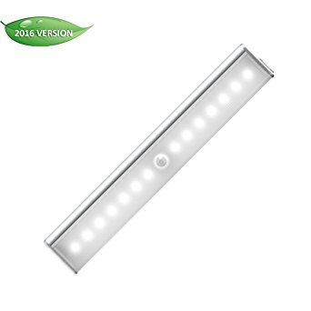 Derlson Wireless LED Motion Sensor Under-Cabinet lights, Rechargeable Motion Sensing Light for Wardrobe,Closet ,Drawer,Hallway,Attics (1 Pack, white light)