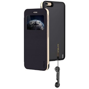 Snailink EZtalk Battery Shell Case for Apple iPhone 6/6S w/ Retractable Earphones in Black (MFI Certified, 2650 mAh, Li-Polymer battery, Free Screen Protector, Built-in Microphone)