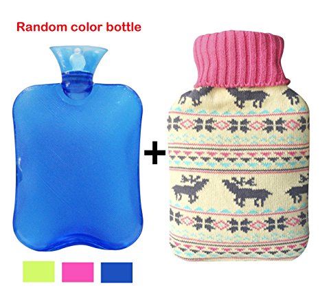 Attmu Classic Rubber Transparent Hot Water Bottle 2 Liter, Random Color Bottle with Knit Cover