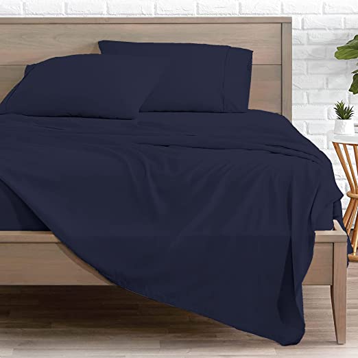 Color Sense Flat Sheet Only, 100% Natural Cotton, Crisp Percale Weave, Cool & Breathable Comfort with Moisture Wicking, Expert Tailoring, Twin Size Top Sheet, Navy