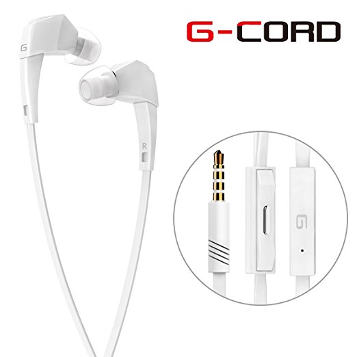 G-Cord (TM) Tangle-Free In-Ear Flat Cable Earbuds with Built in Mic and Remote Control earphones for Apple iPhone, iPad, iPod, Samsung Galaxy, Tablets and More