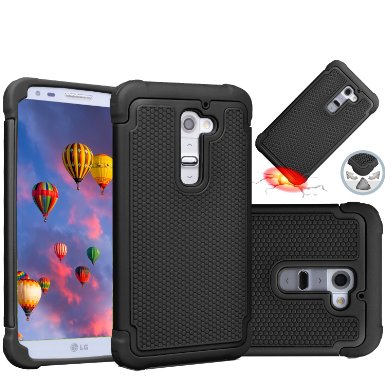 LG G2 CaseGOOQ Solid Shockproof Silicone  Hard Case Cover Durable Luxury Stylish Design Dual layer Protection Defender Anti-scratch Anti-slip Hard Slim Case Cover for LG G2BlackBlack