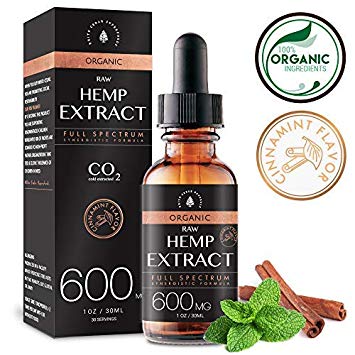 Organic Hemp Oil Extract for Pain & Stress Relief (600MG), Cinnamint Flavor, Full Spectrum, Blended with Organic Hemp Seed Oil for Optimal Absorption, CO2 Cold Extracted, Kosher, Vegan, GF, 1oz.