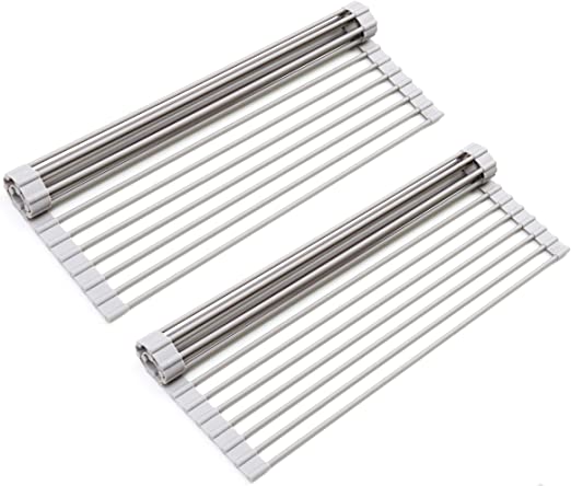 Surpahs Over The Sink Multipurpose Roll-Up Dish Drying Rack (Warm Gray, Large) - 2 Pack