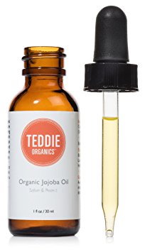 Teddie Organics Golden Jojoba Oil 100% Pure Organic Cold Pressed and Unrefined 1oz - Natural Oil Moisturizer for Face Hair and Healthy Skin