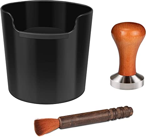 Gibot Espresso Knock Box Kit with Coffee Tamper 51mm and Brush (Black)