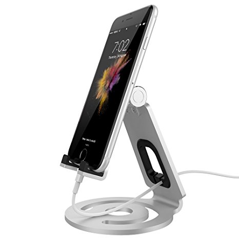 Adjustable Cell Phone Stand, Anypro Aluminum Phone Holder with Advanced 4mm Circular Base, for iPhone X/ 8/ 8 Plus/ 7/ 7 Plus/ 6s/ 6s Plus/ SE, Tablet iPad Stand for iPad/ iPad Pro, 4-13 inch, Silver