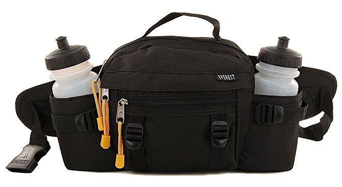 Unique Imports Premium Fanny Waist Lumbar Pack with Water Bottle Holder Hiking Climbing Walking Outdoors by Everest, Includes 2 Everest Squeeze Bottles
