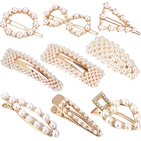 Tatuo 9 Pieces Artificial Pearl Hair Pins Hair Barrettes Decorative Bridal Hair Clips Handmade Hair Accessories for Girls Women (Style Set 1)