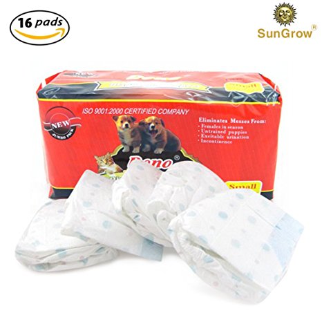 Super Absorbent, Leak-Proof SunGrow Dono Pet Diapers (16 count) - Convenient, Environmental Friendly Disposable Pet diapers : Safe & Comfortable Fit for Small Dogs & Cats