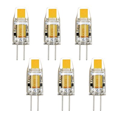 Rayhoo 6pcs Set G4 2W COB LED Warm White Light Lamps AC/DC 12V Non-dimmable Equivalent to 15W T3 Halogen Track Bulb Replacement LED Bulbs