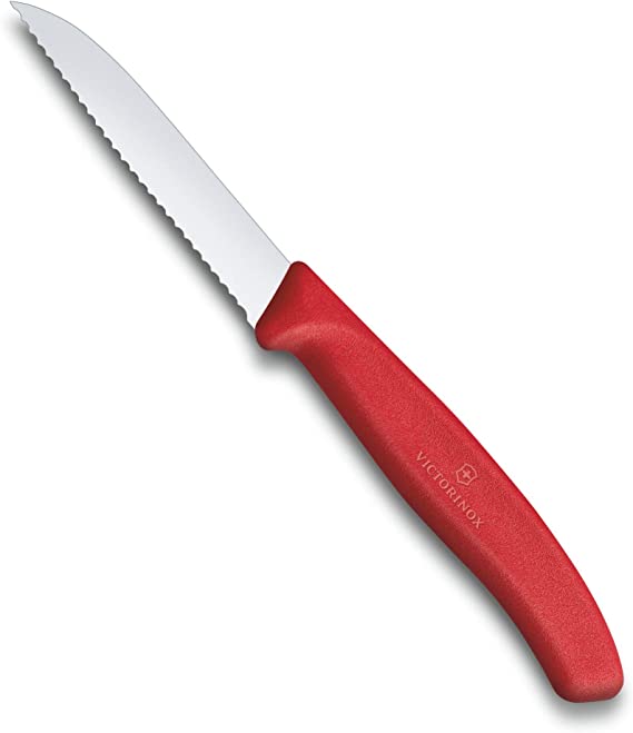 Victorinox Swiss Classic 3 1/4 inch Wavy Red Paring Knife, 3.1 inches, Black (6.7433)