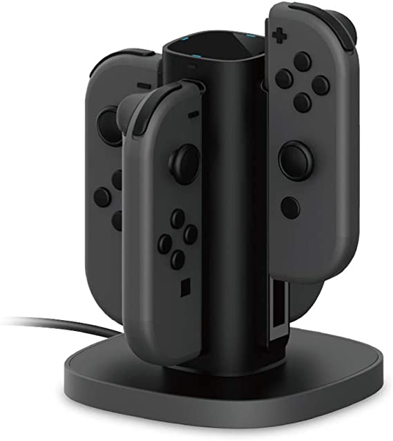 Joy Con Charging Dock for Nintendo Switch by GameWill, Docking Stand Station Charges up to 4 Joy-Con Controllers Simultaneously - Controllers NOT Included (Black)