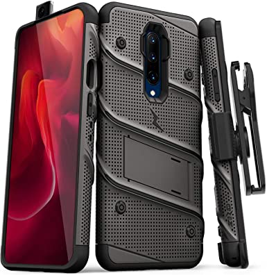 ZIZO Bolt Series OnePlus 7 Pro Case | Military-Grade Drop Protection w/Kickstand Bundle Includes Belt Clip Holster   Lanyard Metal Gray Black