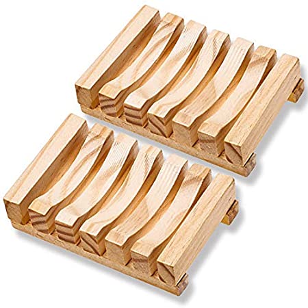 U/A SIKFON 2 Pcs Home Bathroom Wooden Soap Dishes Holder Soap Case Hand Craft Natural Wooden Soap Case Holder for Sponges, Scrubber, Soap (Wooden)