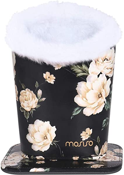 MOSISO Eyeglasses Holder, Plush Lined PU Leather Pattern Stand Case with Magnetic Base, Black Base Camellia