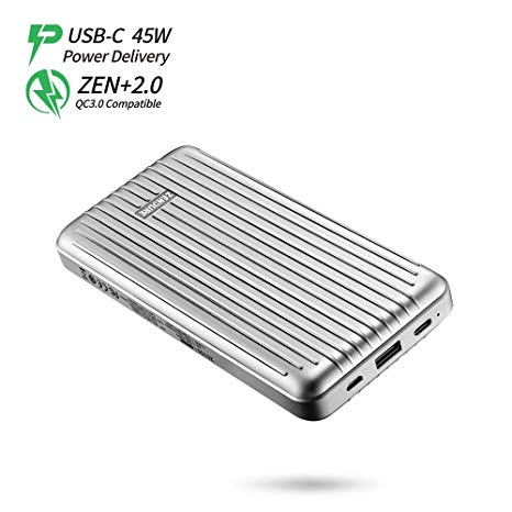 Zendure A6PD 20100mAh Ultra-Durable 45W Power Delivery Portable Charger with USB-C Input/Output, External Power Bank for MacBook Pro, iPad, iPhone X/8 Plus, Samsung S9, Nintendo Switch & More - Silver