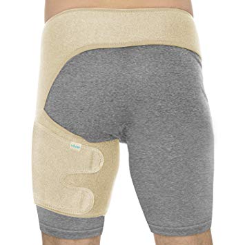 Vive Groin Compression Wrap - Support Brace for Hip, Sciatica, Men, Women, Nerve Pain Relief - Thigh, Hamstring Recovery for Joints, Strains, Pulled Muscles, Quadricep (Beige, Waist: 25"-48")