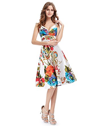 Ever Pretty Women's Double V-Neck Floral Printed Satin Short Party Dress 03381