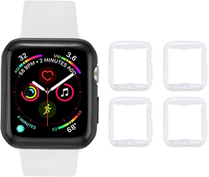 Tranesca 4 Pack Apple Watch 40mm TPU Protective Case with Built-in HD Clear Ultra-Thin Screen Protector Compatible with Apple Watch Series 4/5/6/SE ( Clear )